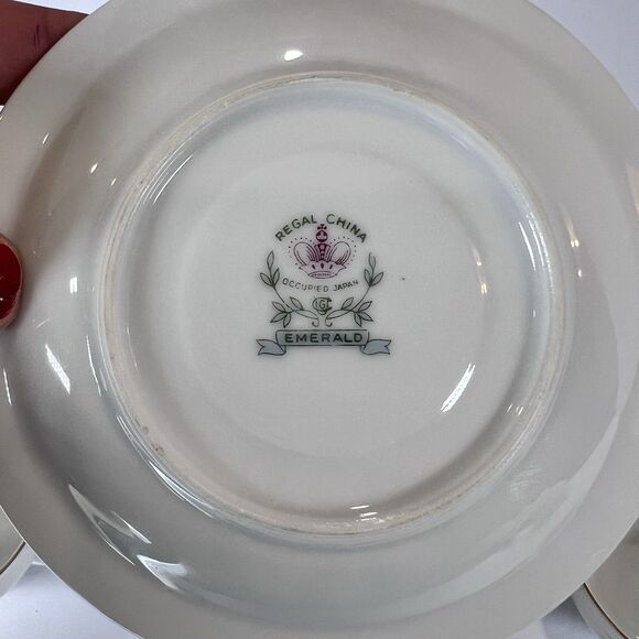 Antique Footed Teacup And Saucer Set Regal China‎ Occupied Japan Emerald Pattern - Picture 4 of 15